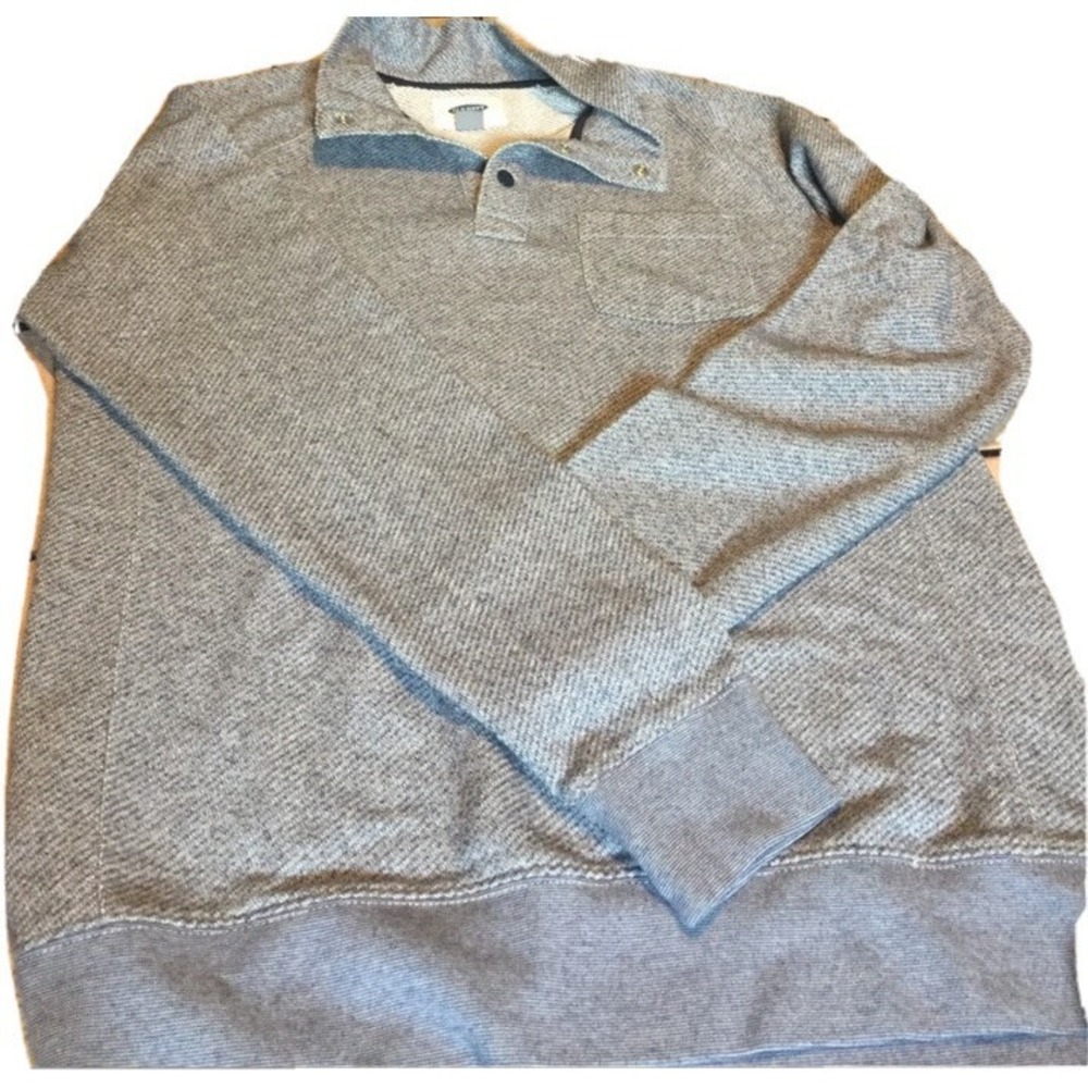Old Navy Mens Medium Gray Mock Neck Snap Button Pullover Sweater Textured Knit